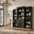 Black 3-Pieces Bookcase Display Cabinet With 5 Colors Adjustable Led Ceiling Light, Retro Style Bookshelves With Tempered Glass Shelves For Living Room, Office, Studio Or Workspace-130667045