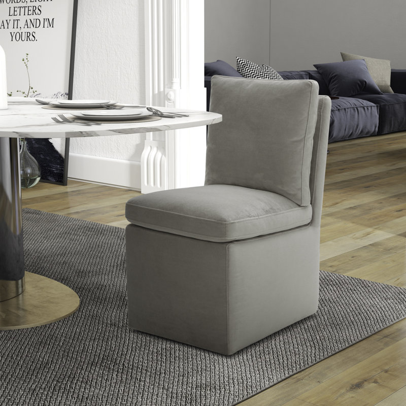 Faouzi Upholstered Dining Chair w/ Casters, Brown