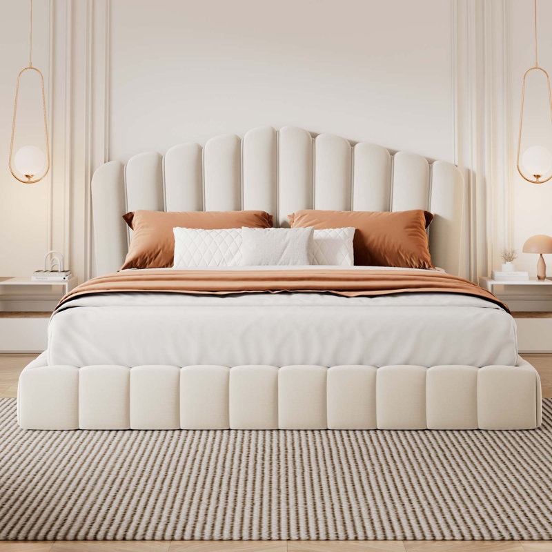 Structure de lit en velours pour grand lit, Beige
