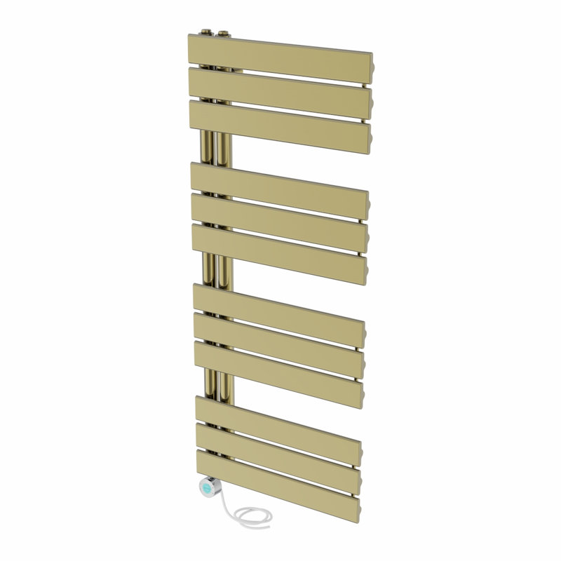 Rinya Designer Towel Rail Heated Towel Rails, Brushed Brass, 112.6cm H x 50cm W x 6.7cm D