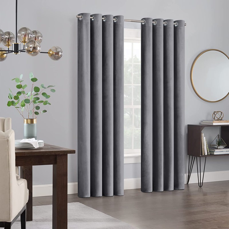 Panola Crushed Velvet Eyelet Sheer Curtains, Grey, 168 W x 183 D cm
