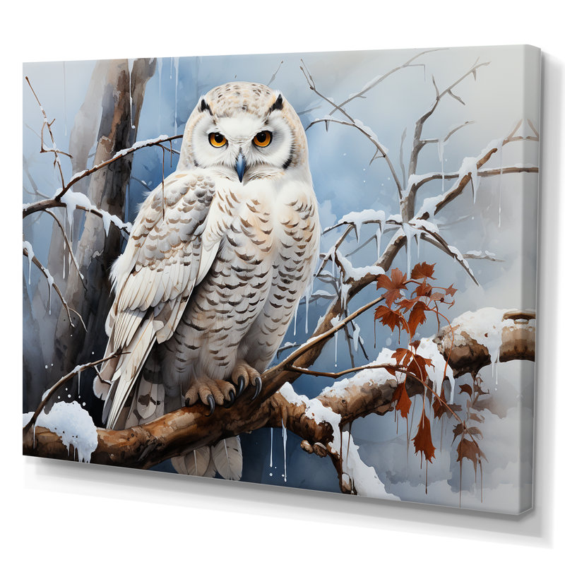 Winter Snowy Owl Landscape - Art mural paysage d'hiver, 16" H x 32" W, Toile tendue