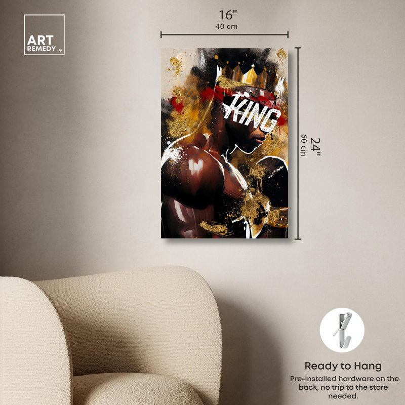 Gym King Black and White Canvas Boxing Poster Art, 24" x 16"