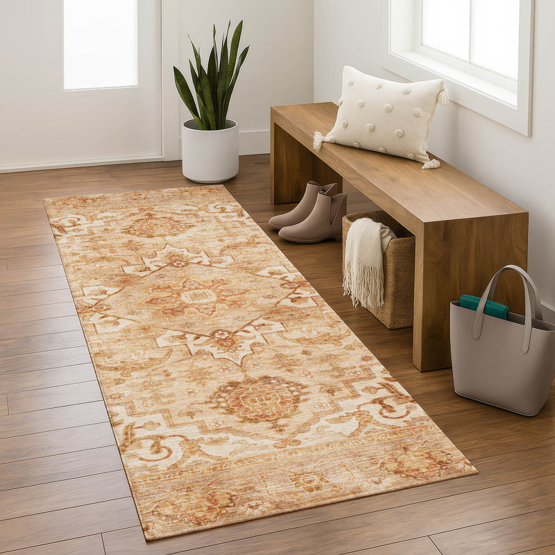 Premium Machine Washable Mayfield AMF2164 global Rug, Runner 2'3" x 7'6", Copper