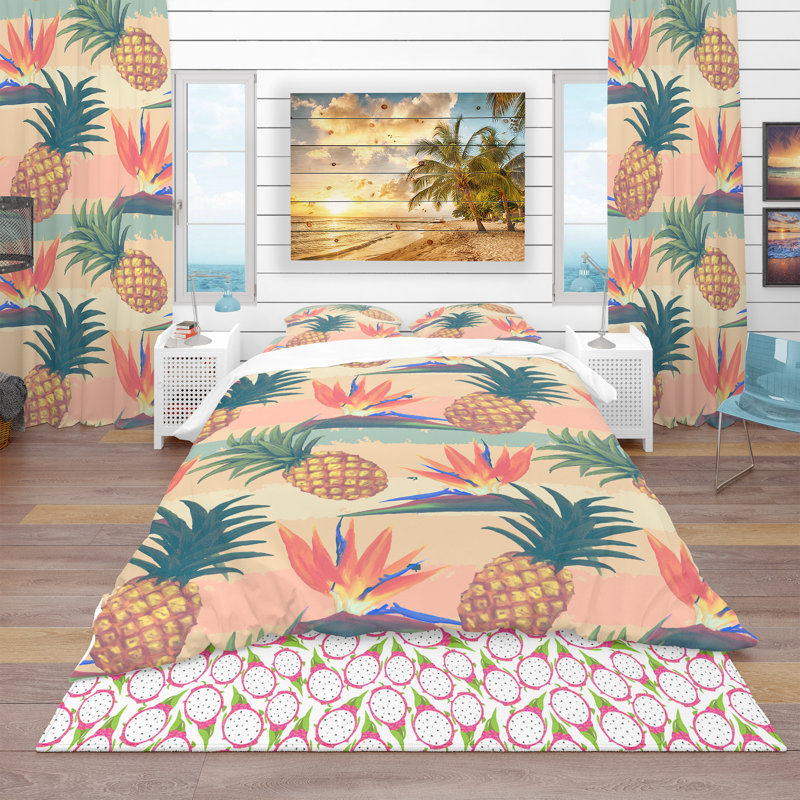 Ensemble de housse de couette tropical, Housse simple + 1 taie décorative