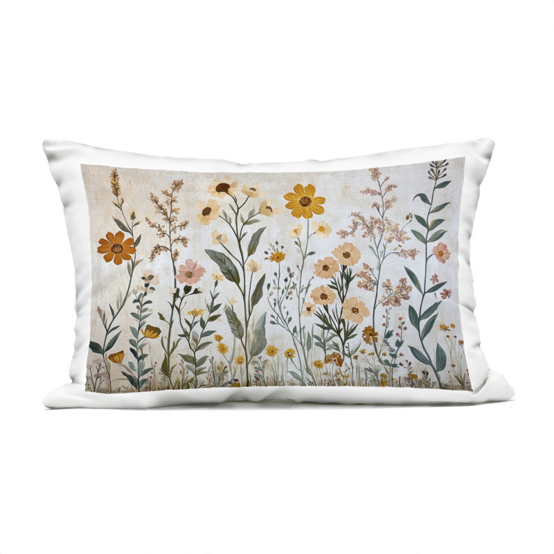 Conception de coussin d'extérieur imprimé Growing Tall Wildflowers par Petal Prints Design, Fleurs sauvages grises