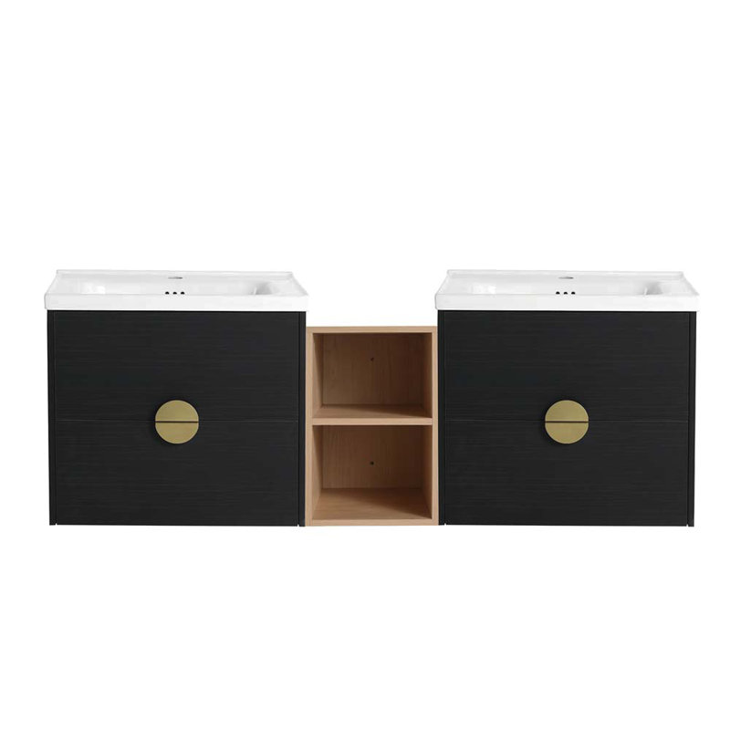 Meuble-lavabo double 59,62 po avec plateau en céramique Massas