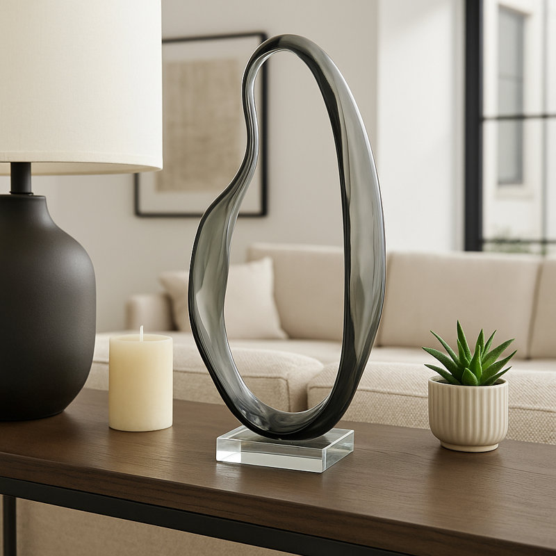 Bixler Statement Twist Sculpture With Crystal Base - Modern Home Decor Accent And Decorative Objects - Ideal Decorations For Living Room, Figurines And Statues - 16", Gray