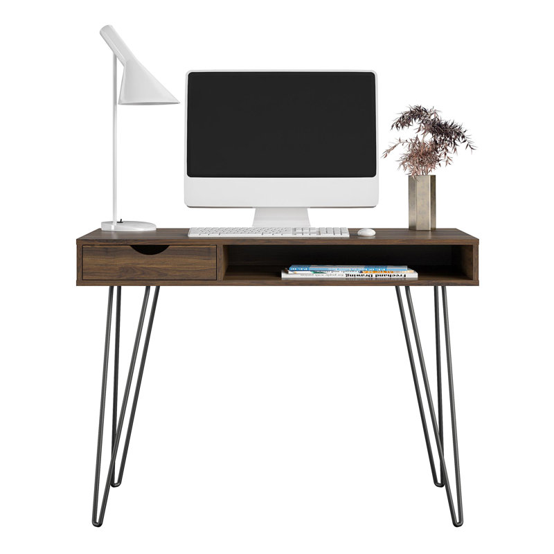 Veney Metal Base Writing Desk, Walnut