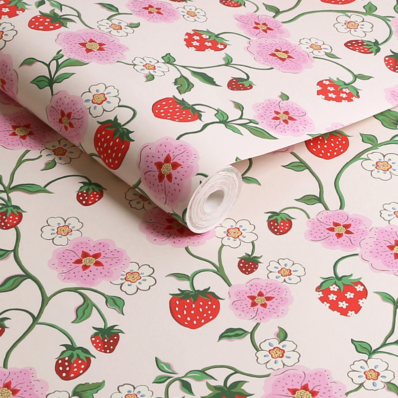 Cath Kidston Strawberry Floral Wallpaper, Pink