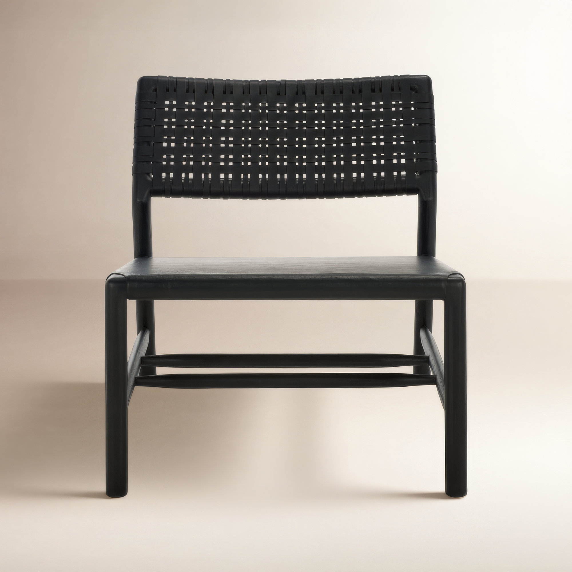 Stowmarket Woven Leather Acccent Chair, Black Leather, Black