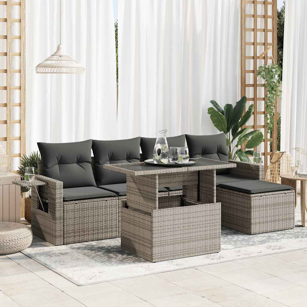 Vidaxl 6-Tlg. Garten-Sofagarnitur Mit Kissen Schwarz Poly Rattan