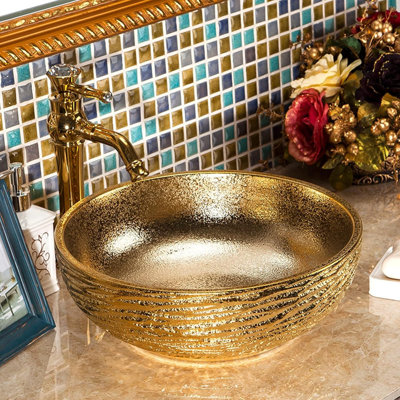 Robinet de lavabo vasque de salle de bain à poignée simple en laiton, robinet de meuble-lavabo haut en or pour lavabo à fixation sur plateau
