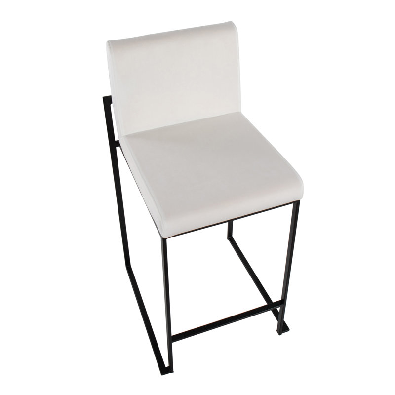 Tabouret de bar et de comptoir à dossier haut Brieon (ensemble de 3), Velours blanc / noir