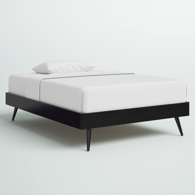 Base de lit plateforme en bois Margo, Plein, Noir