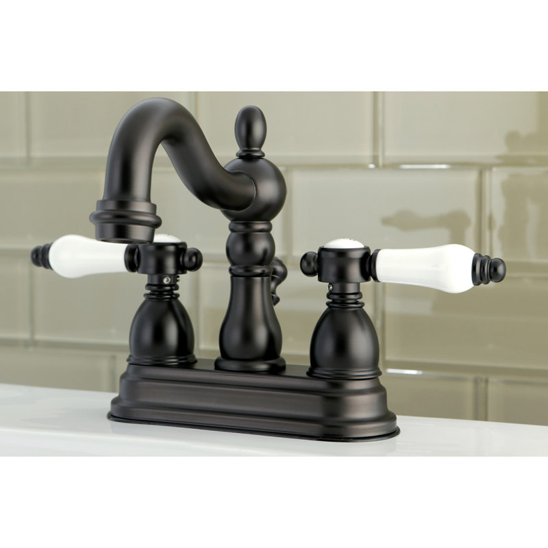 Bel Air Centerset Bathroom Faucet with Drain Assembly, Oil Rubbed Bronze/White