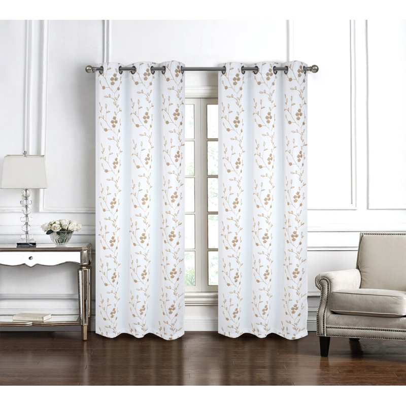 Rideau d'intimité à motif floral brodé Bonilla, Blanc, L 54 po x L 95 po