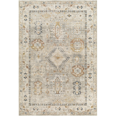 Tapis oriental en polyester tissé à la machine en crème / bleu