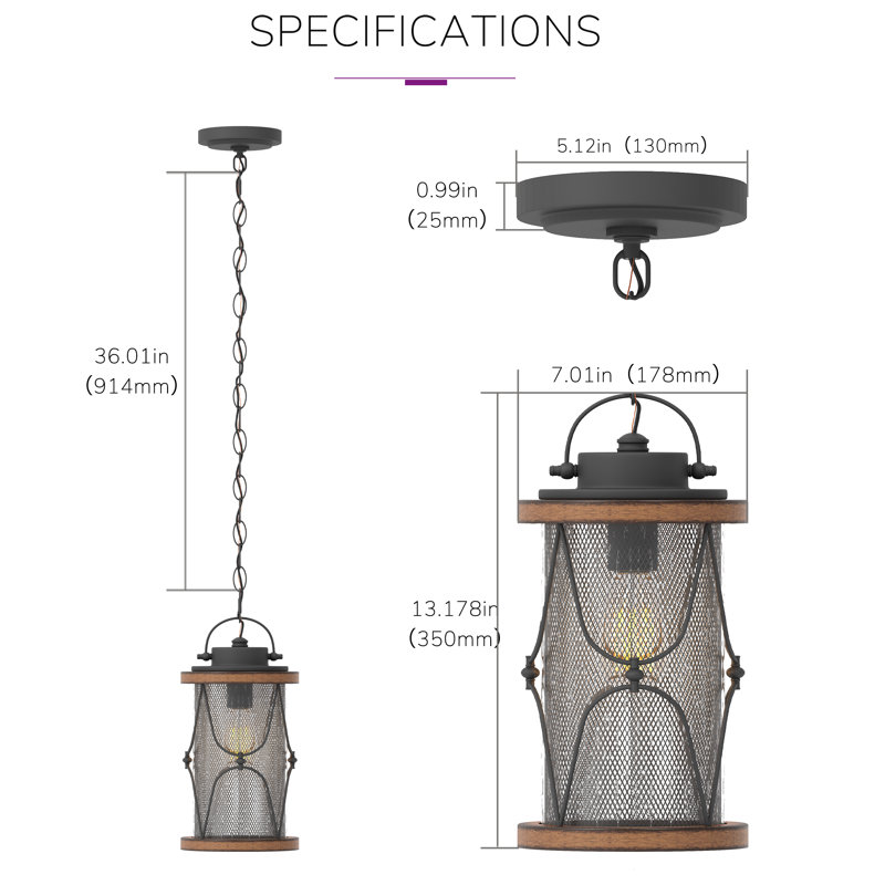 Inlight 1-Light Outdoor Pendant Light for Porch, Matte Black and Barnwood Finish, Bulb Not Included