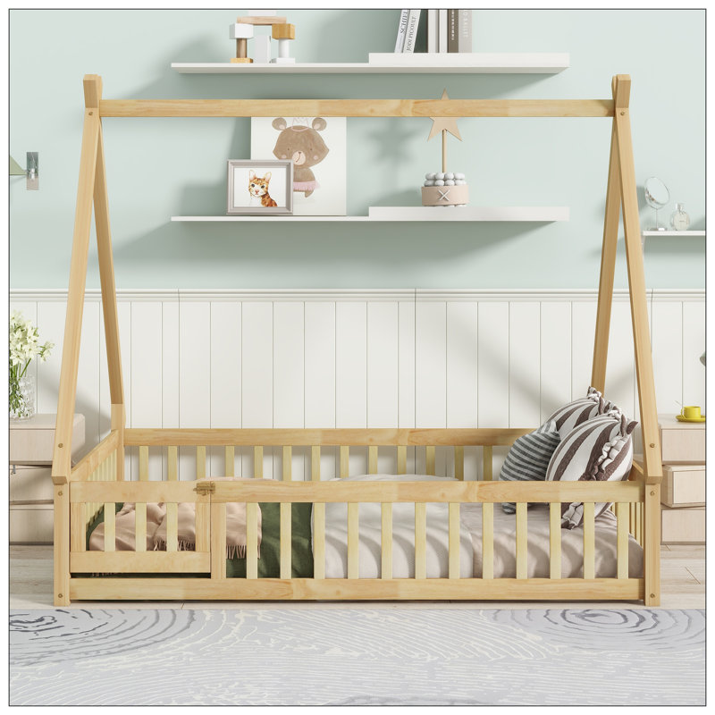 Lit double sur pied avec porte, naturel, Naturel, Complète