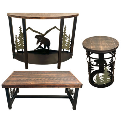 ENSEMBLE DE TABLE 1-CAFÉ POUR TABLE D'ARBRE ET D'OURS EN MÉTAL BRUN RUISÉ / TABLETTE DE SOFA LOON DEMI - 2 TABLES