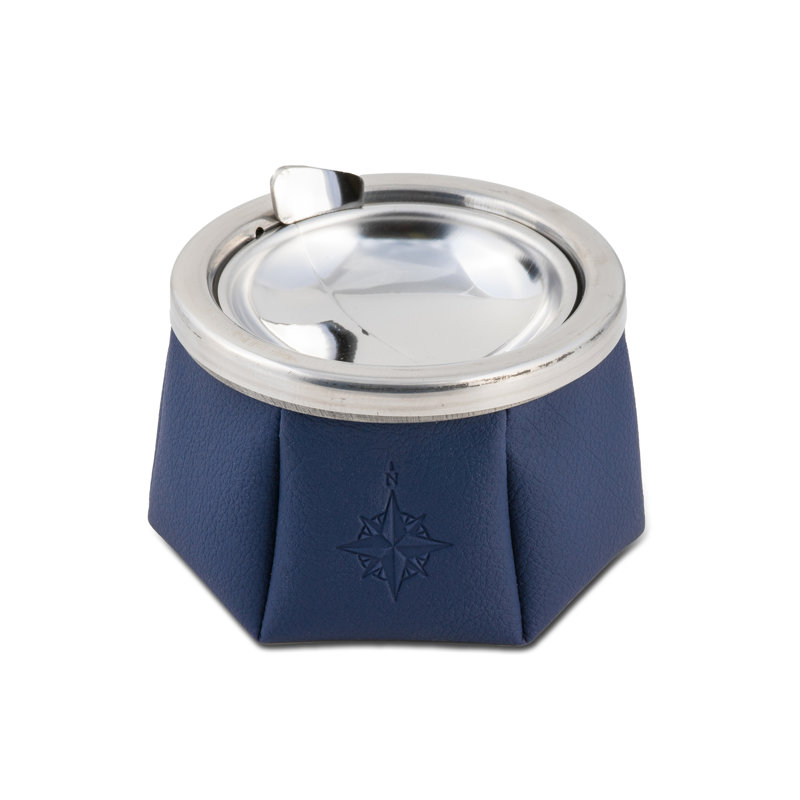 Navy Blue Windproof Stainless Steel Ashtray with Leatherette Cover