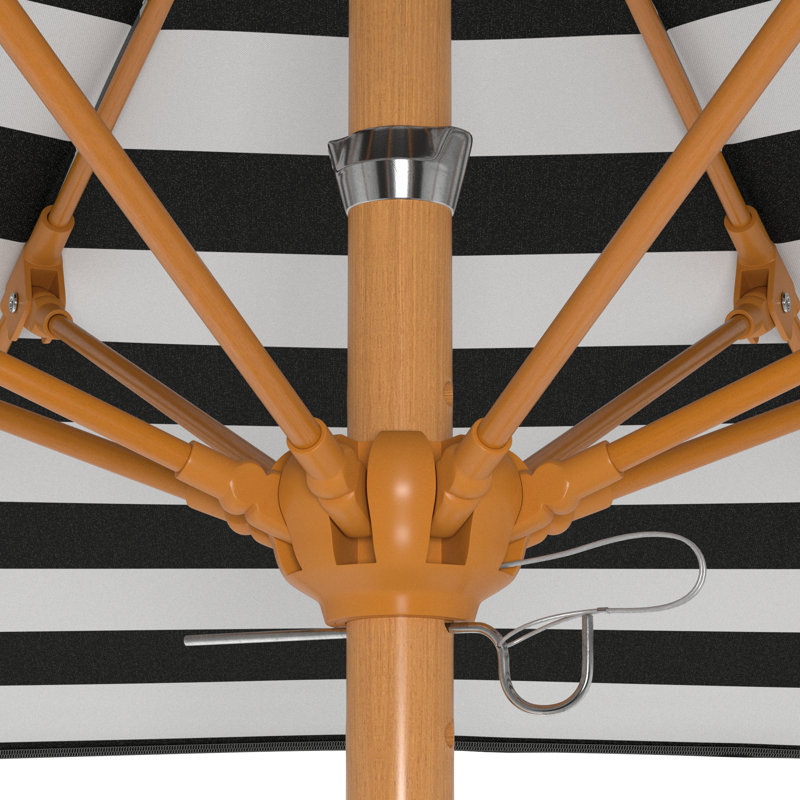 Parasol en bois de teck 7,5 pi, Rayures blanches/noires
