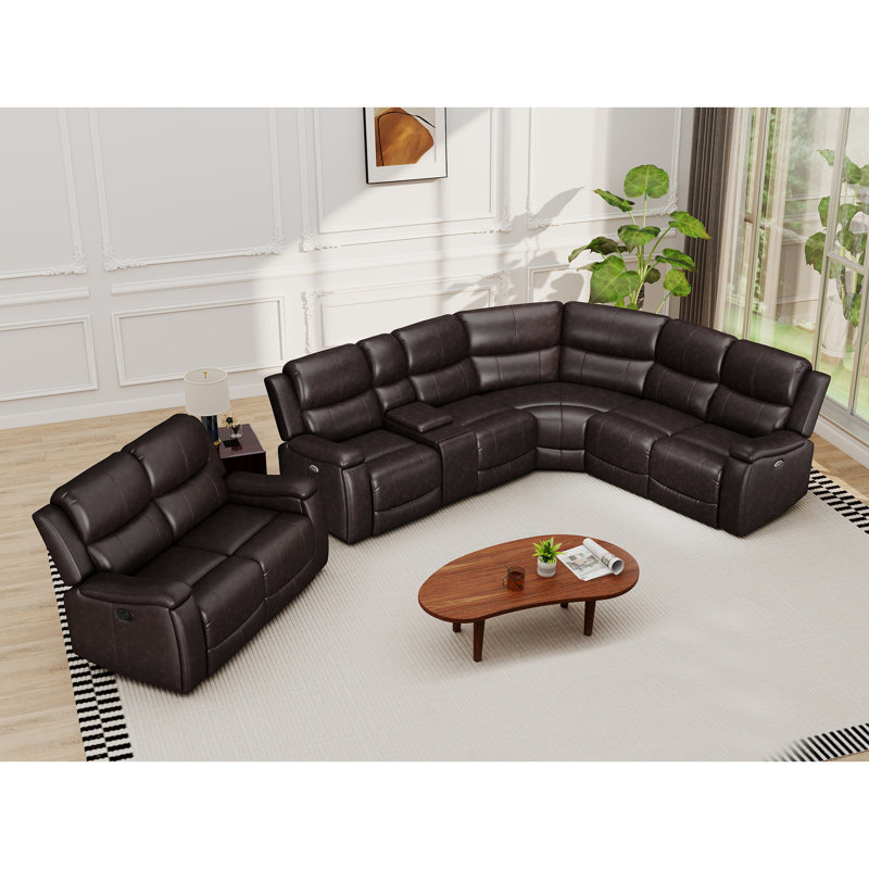 Hunstant 2-Piece Reclining Corner Sectional Sofa And Loveseat Set With Cupholder & Storage, Espresso Faux Leather