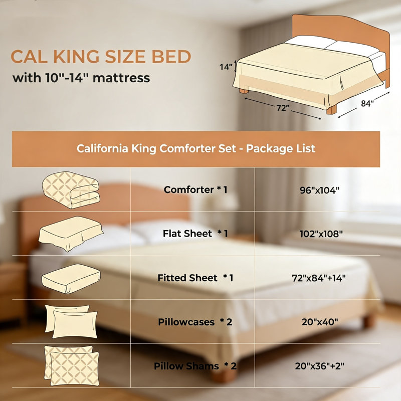 Ensemble de couette 7 pièces beige Cal King Pintuck Bed in a Bag