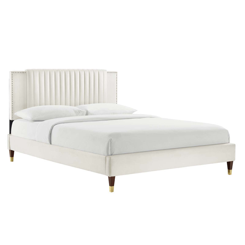 Lit plateforme performant en velours Zahra Channel par Modway, Blanc, Très grand