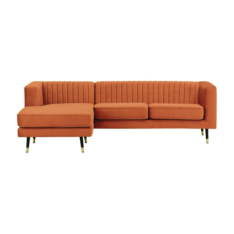 Monaville 4 Seater Velvet Sofa & Chaise, Orange, Left Hand Facing