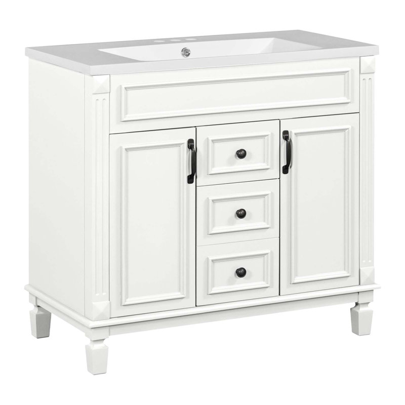 Meuble-lavabo moderne 36 po avec lavabo supérieur, Blanc