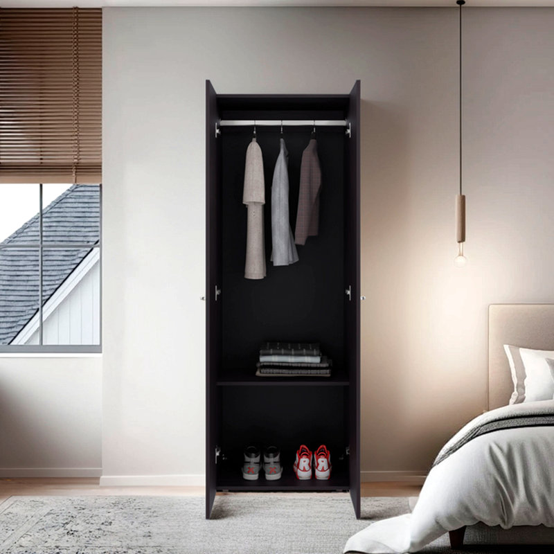 Armoire H 66,9 po, 2 portes, 2 tablettes, chambre à coucher, Noir mat