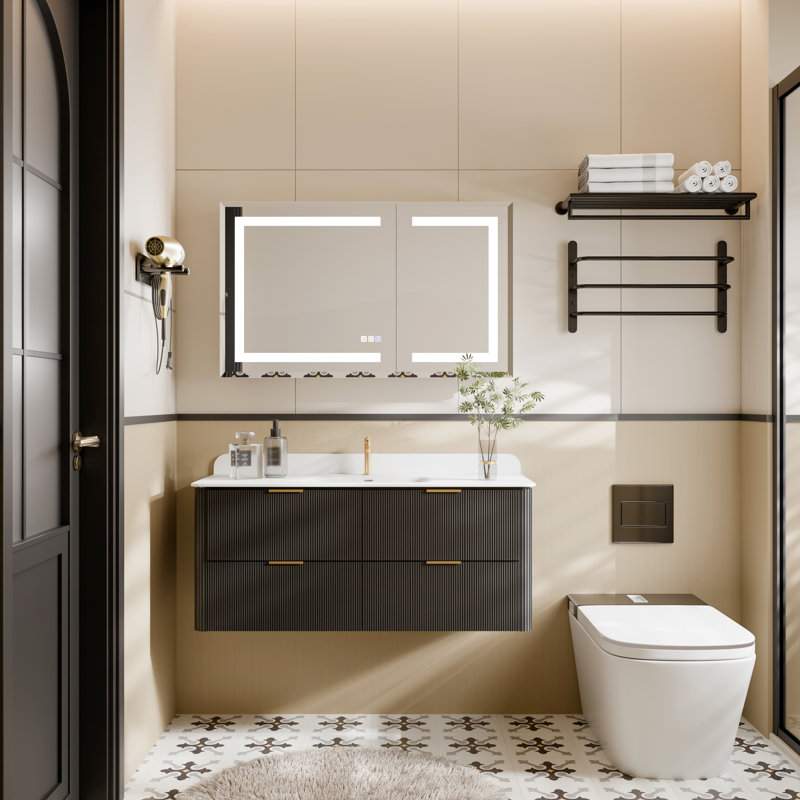 Pharmacie pour salle de bain à DEL 40 po x H 24 po à bord biseauté avec miroir encastré ou en surface