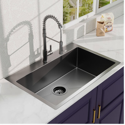 33 Topmount 18Gauge Stainless Steel Kitchen Sink With  Black Spring Neck Faucet