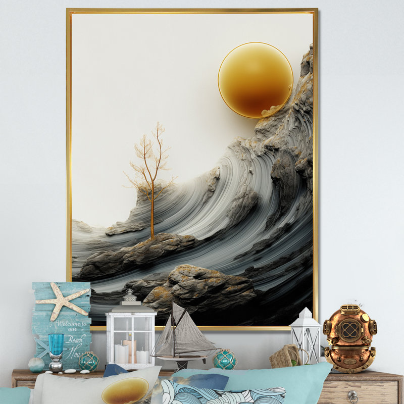 " Abstract Seascape Full Moon Wildness ", 40" H x 30 " W x 1.5" D, Gold Floater Frame