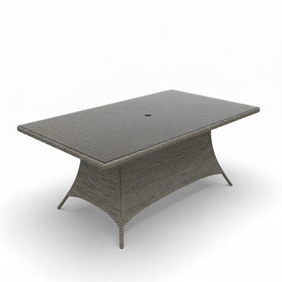 Plateau de table de salle à manger rectangulaire universel en osier de saule plat avec verre trempé et trou pour parasol, conçu pour les meubles d'extérieur et les espaces de patio (L 72 po x l 42 po x H 30 po)