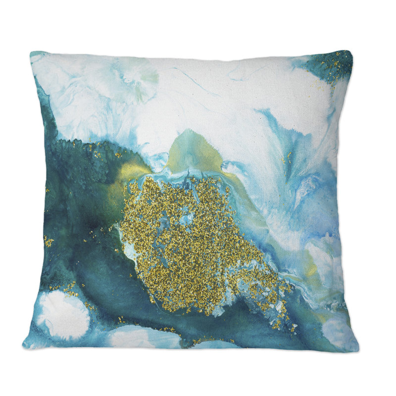 «Blue and Glitter Gold» - Coussin décoratif imprimé moderne, 16 po x 16 po