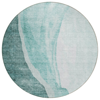 Tapis extérieur rond lavable abstrait bleu sarcelle 8 pi bleu turquoise et vert menthe