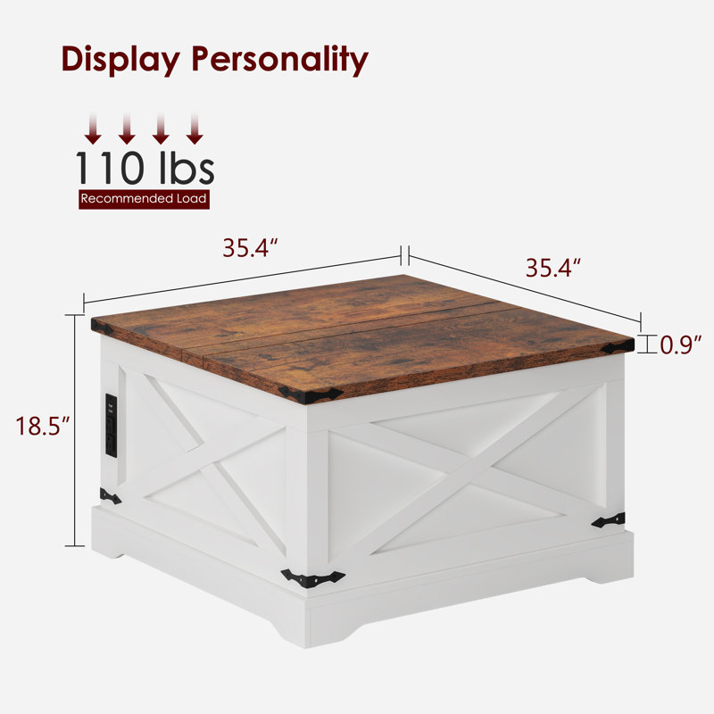 Daphie Coffee Table with Storage, Central Table for Living Room, Wood Coffee Table with Large Hidden Storage