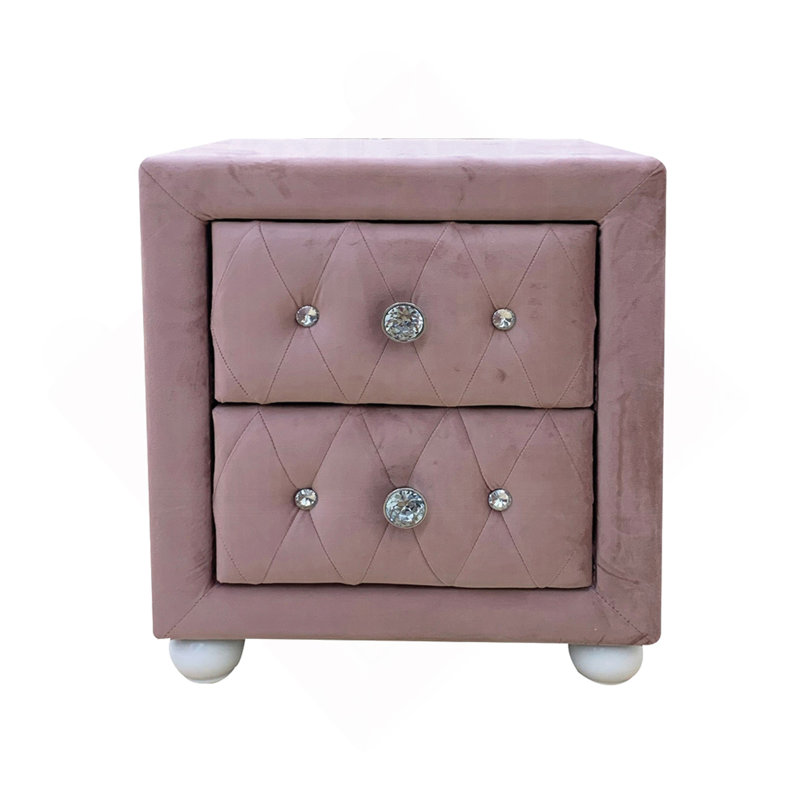 Table de chevet rembourrée en tissu avec 2 tiroirs