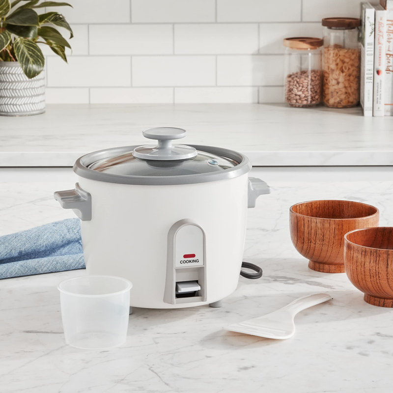 Compact White Electric 3 Cup Rice Cooker with Steamer