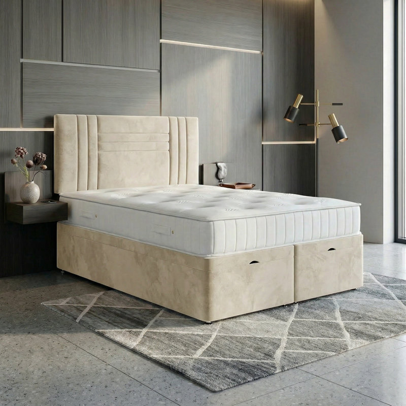 Upholstered Ottoman Bed, Super King, Cream