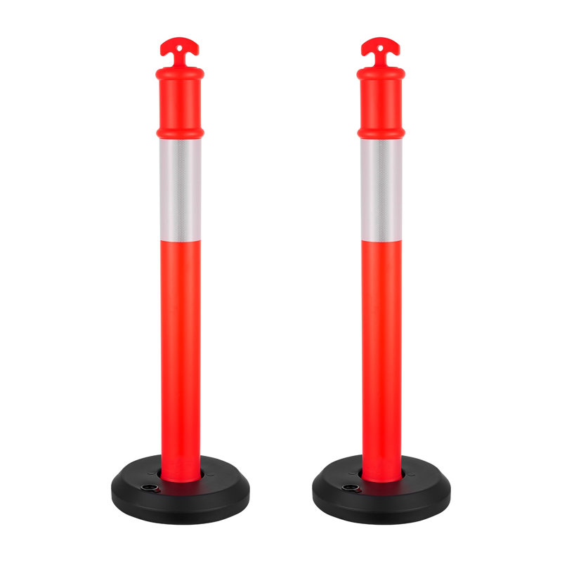 2-Pack 48-Inch Traffic Delineator Posts with Fillable Base and Reflective Strips, Red