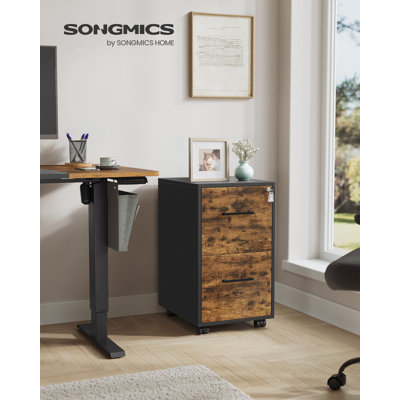 Classeur, classeur de bureau avec serrure, pré-assemblé, sauf les roues et les poignées, pour documents de format A4, légal, lettre, 45 x 36,7 x 64,5 cm, brun rustique et noir