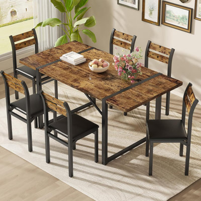 Mid-Century Modern Dining Room Table And Chairs Set For 6, 7 Pieces Kitchen Dining Table With 6 Chairs & Mdf Broad Table For Apartment, Dining Room, K by 17 Stories