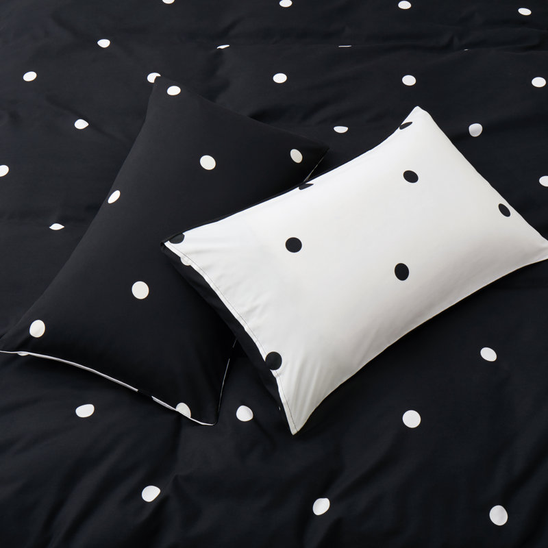 Haffa Microfiber Duvet Cover Set with Pillowcases, King Duvet Cover + 2 Standard Pillowcases, Black/White Doted