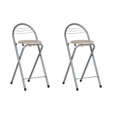 Modern Folding Bar Stools, Compact Kitchen Foldable Bar Stools With Backrest (Silver)