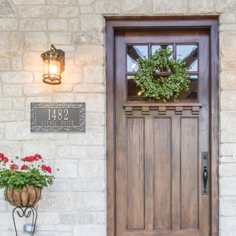 Pinecone 2-Line Wall Address Plaque, Pewter/Silver, Yes