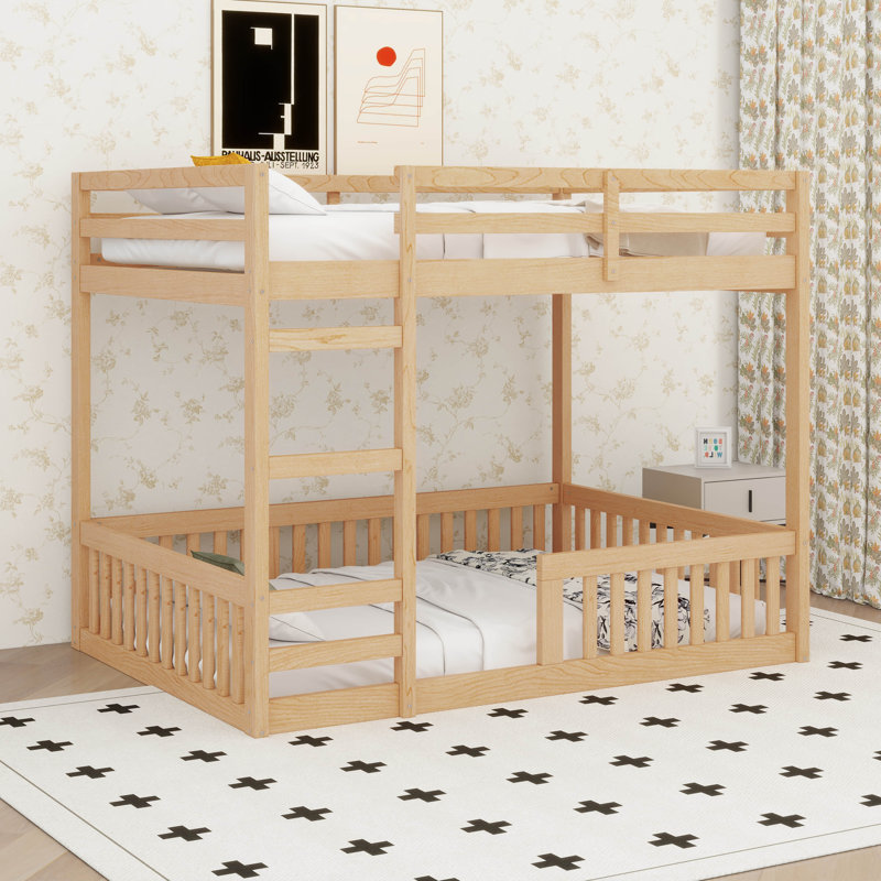 Full Over Full Wood Bunk Bed With Ladder Guardrails, Natural